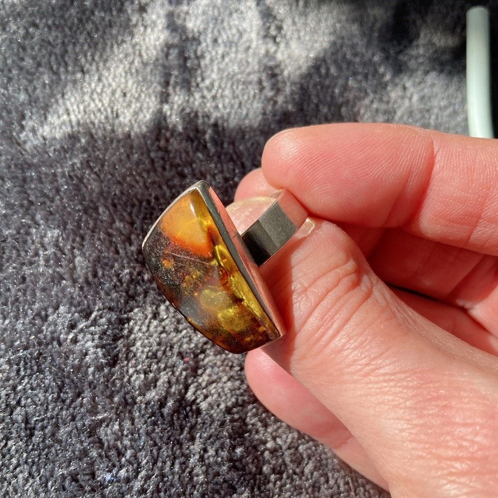 Amber And Silver Adjustable Ring - image 3
